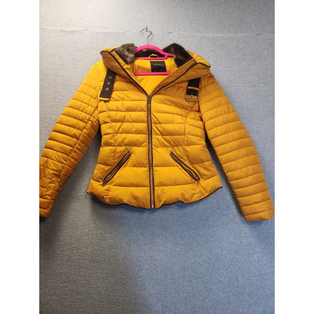 Zara Basic Mustard Yellow Quilted Puffer Jacket Womens Medium - Picture 1 of 6